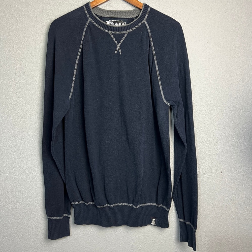 Nautica Jeans Co. Cotton Sweater Y2K Crew Neck Long Sleeve Casual Mens‎ Size L